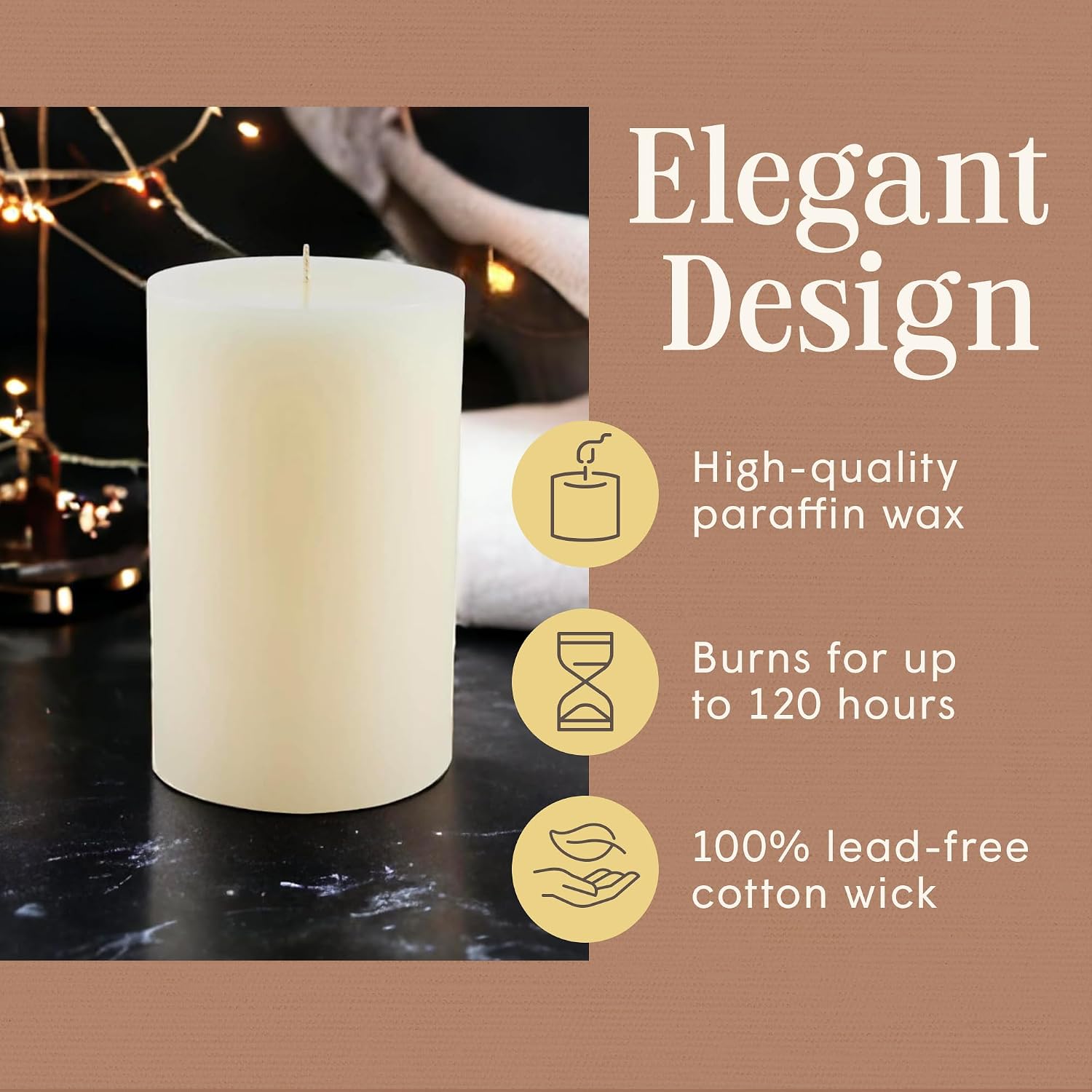 Mister Candle Unscented 4"x6" Ivory Pillar Candle, Solid Color, Cotton Wick, Dripless & Smokeless, Premium Wax Candle for Home Decor, Handmade, 120 Hour Burn Time - Image 3