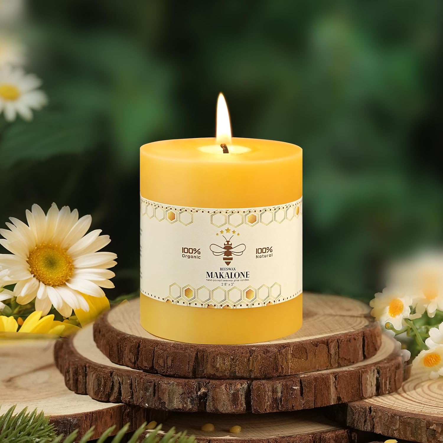 Natural Beeswax Pillar Candles,Non Toxic,2.8x3 inch,1 Pack,45 H Long Burn | 100% Pure,organic,unscented,smokeless,clean burning bees wax candle bulk for home, emergency,prayer,church,dinner